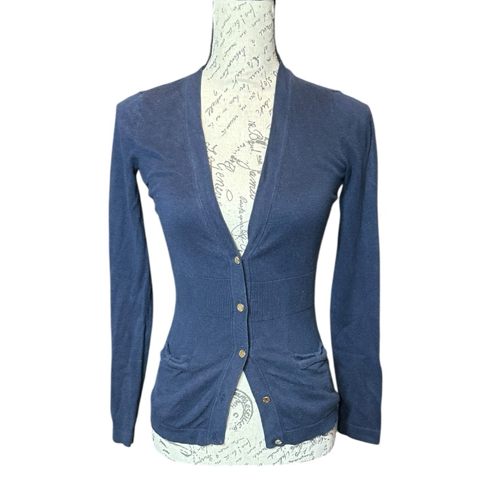 Lilly Pulitzer Navy Blue Silk Button-Up Cardigan Size XS